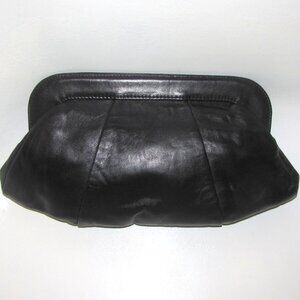 Lauren Merkin Black Kid Leather Clamshell Clutch